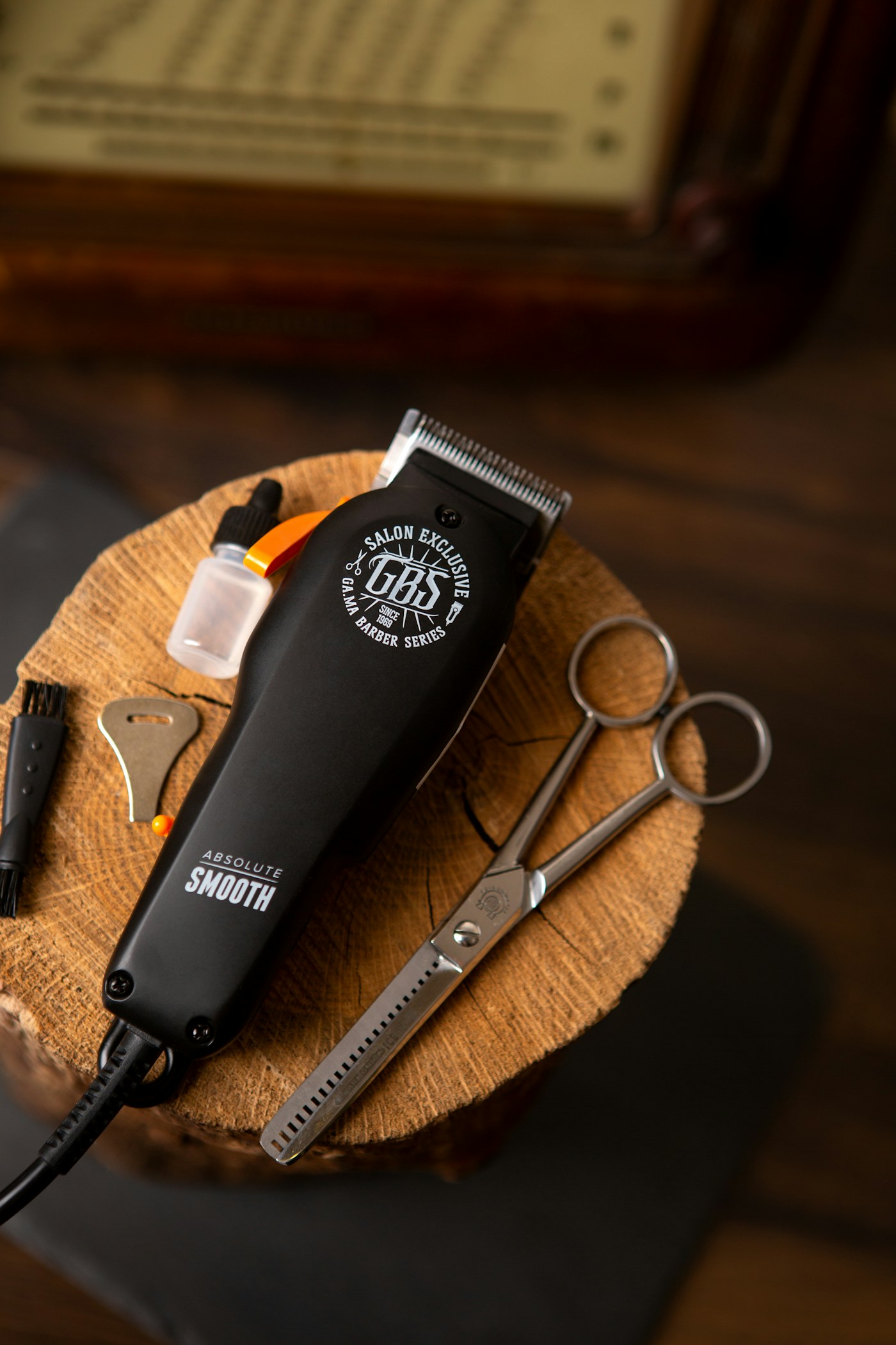 Clippers and thinning shears on a workbench